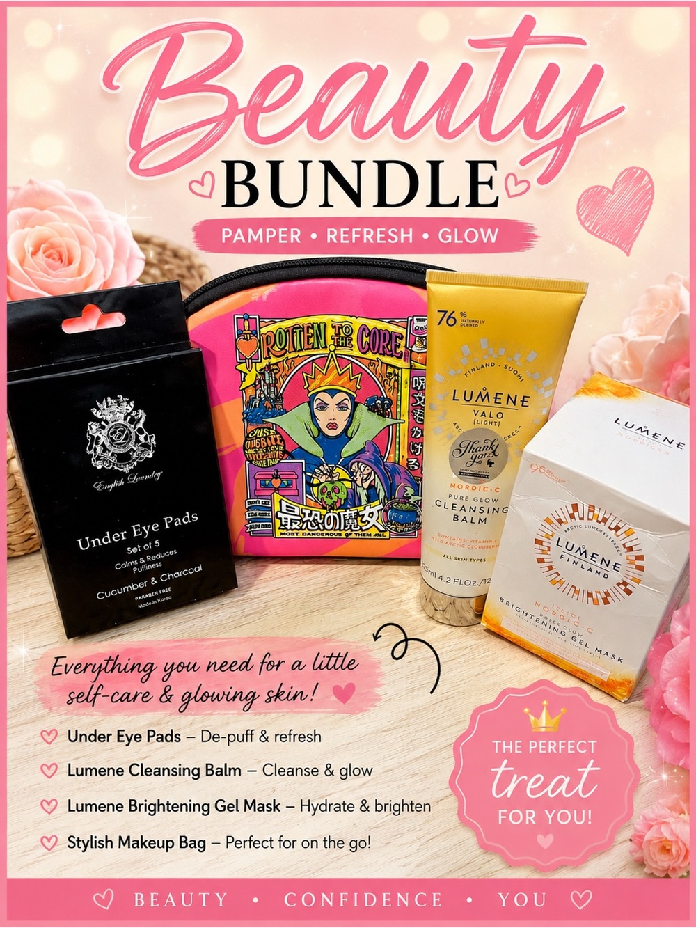 LuMee Pink & Gold Beauty Bundle with Pink Makeup Bag